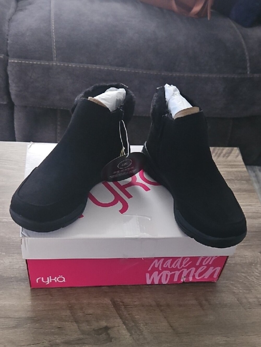 Ryka Black Faux Fur Collar Slip-On Ankle Booties - Picture 6 of 13